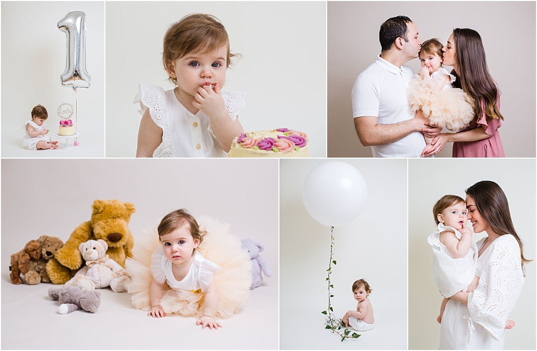 First birthday photo session cake smash collage photographer north london